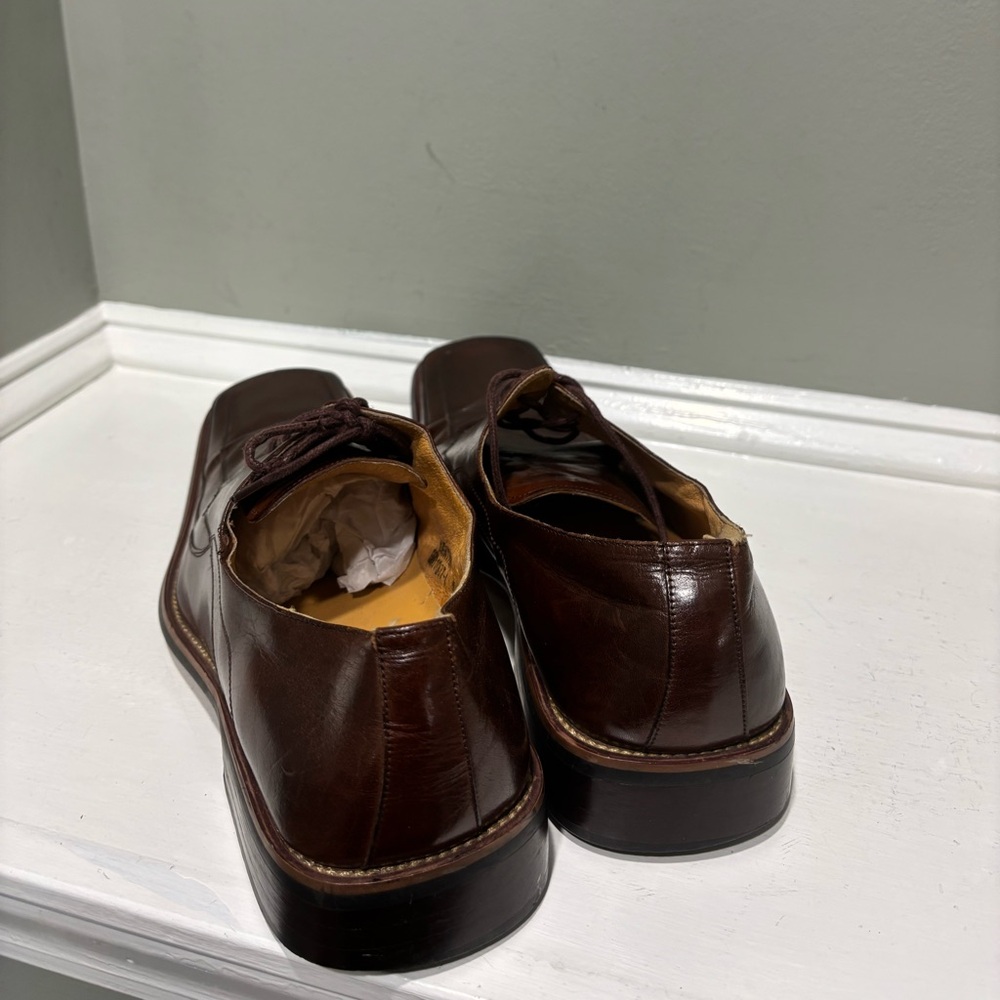 Zota Men's Brown Leather Square Toe Square Heel Dress Shoes-size 10.5 - Picture 4 of 6